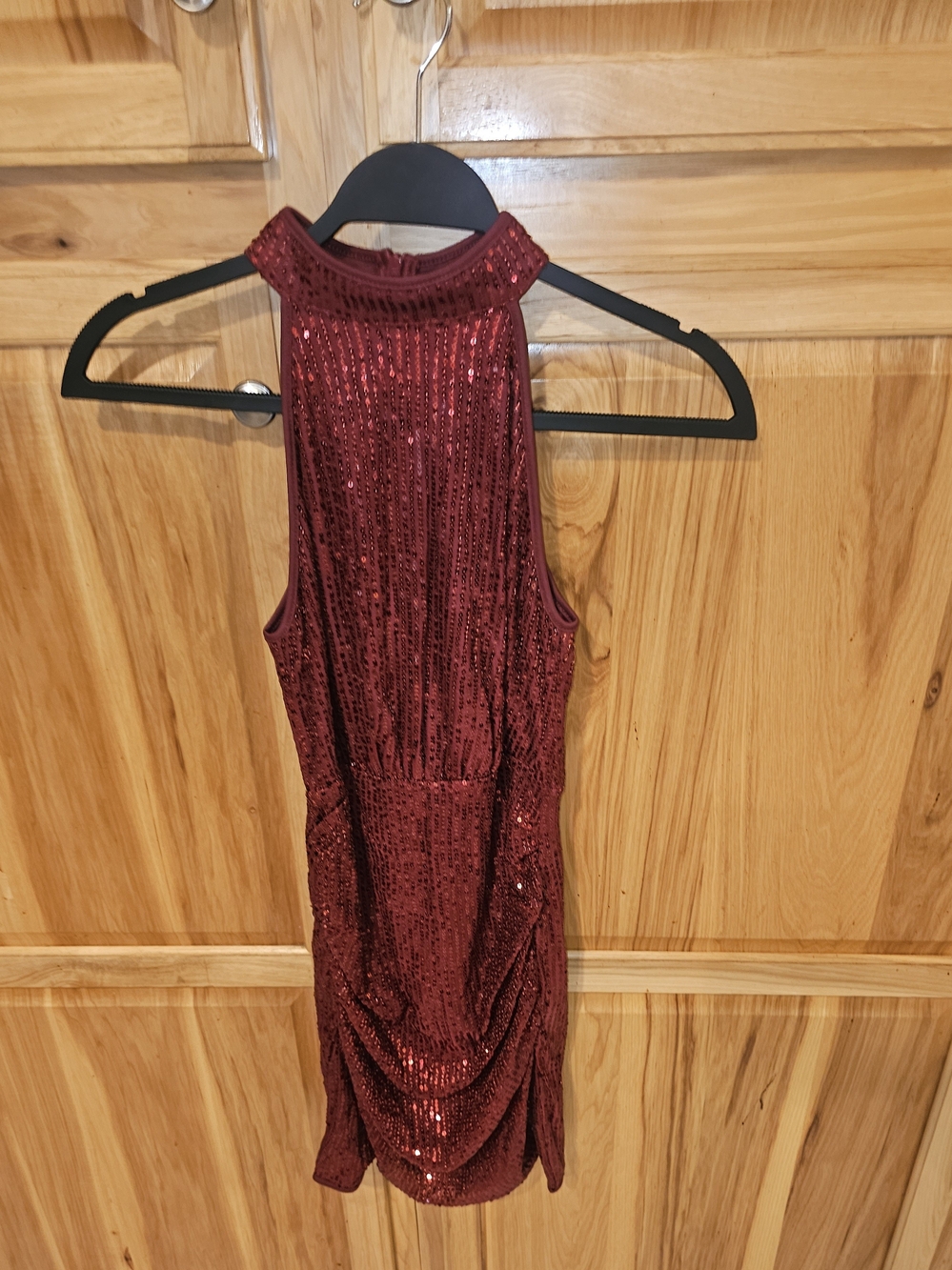 Source Unknown Wine Sequin High-Neck Dress